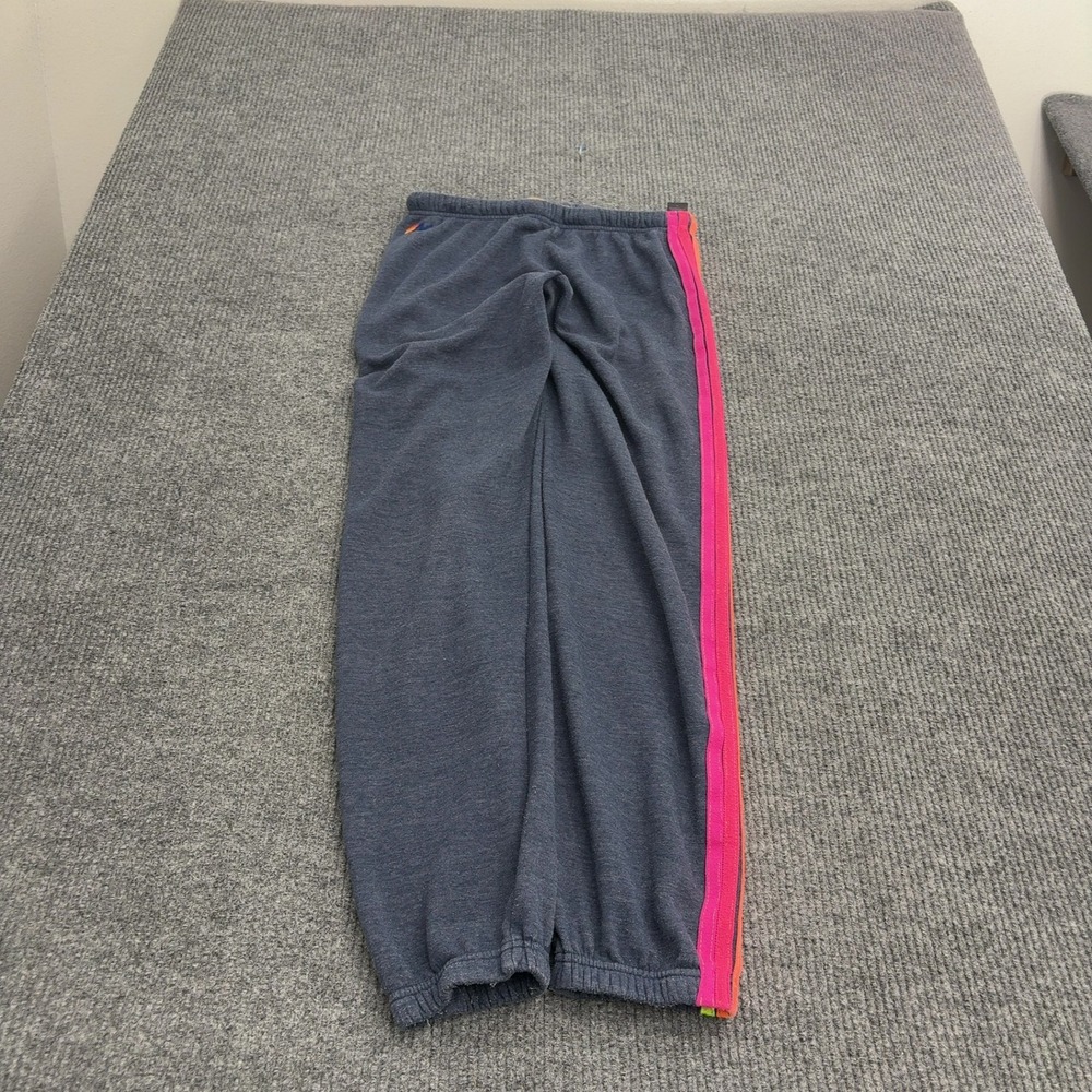 Aviator Nation Sweatpants XL Blue Cotton Blend Neon Rainbow Stripe Retro Style
